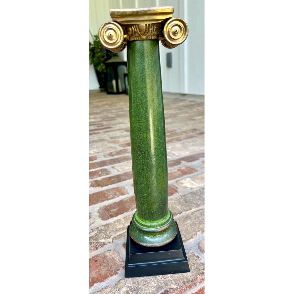 Vintage 1960s MCM Hollywood Regency Iron & Brass Faux Marble Candlestick Holder. - Picture 8 of 11